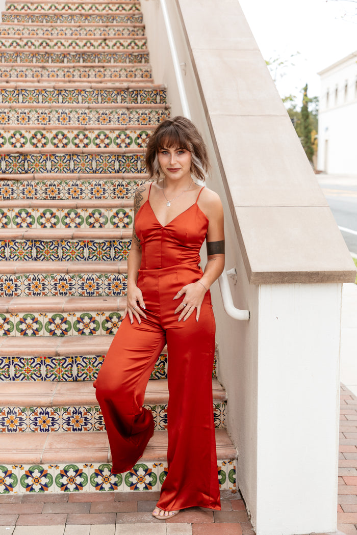 Cross Back Satin Jumpsuit