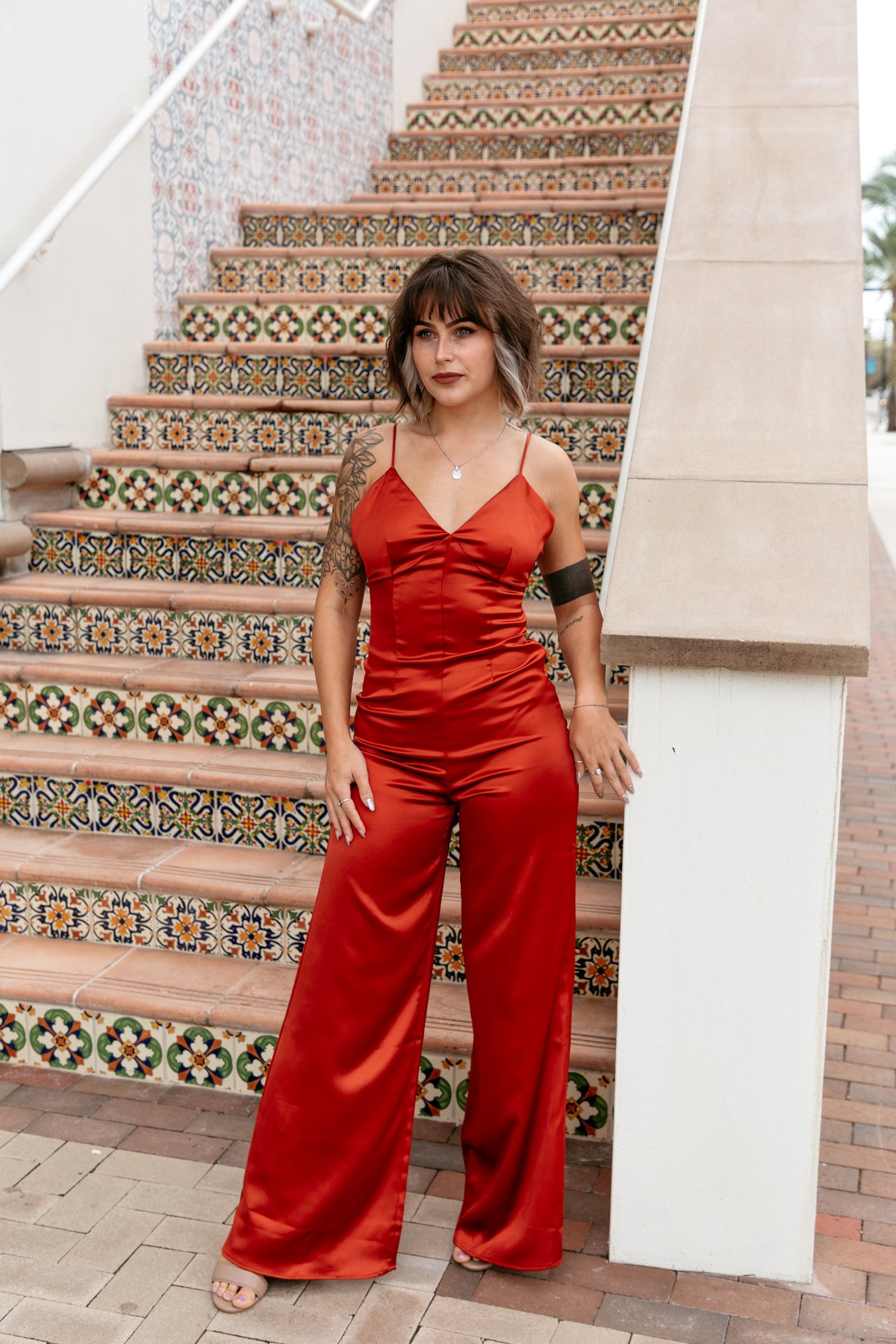 Cross Back Satin Jumpsuit