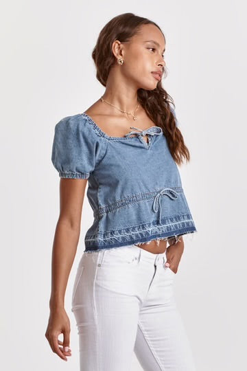 Mia Cinched Chambray Top