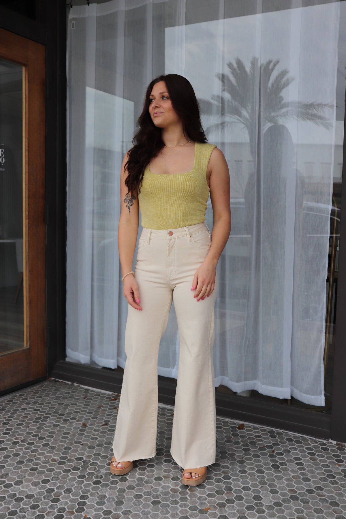 Fiona Wide Leg Jean - Cream