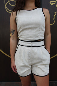Linen Contrast Shorts - Oatmeal