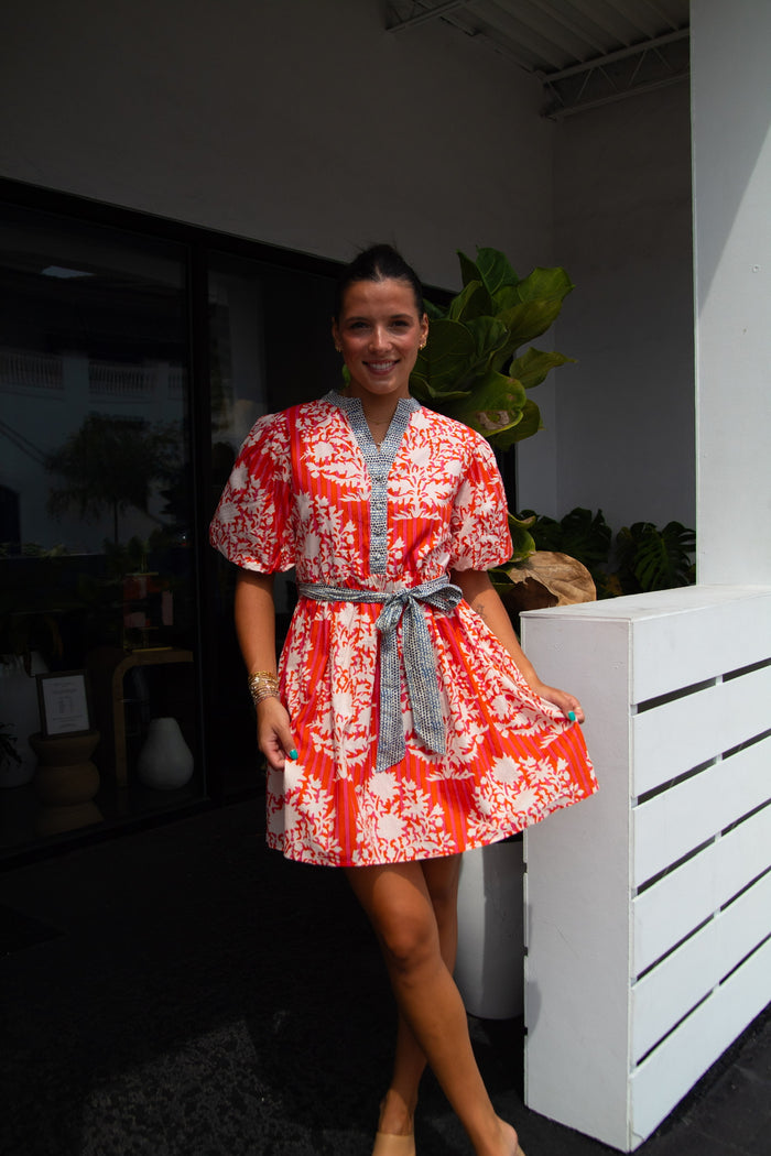 Coral Puff Sleeve Dress