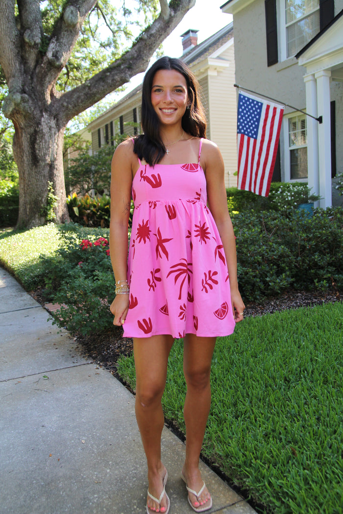 Alana Palm Babydoll Dress