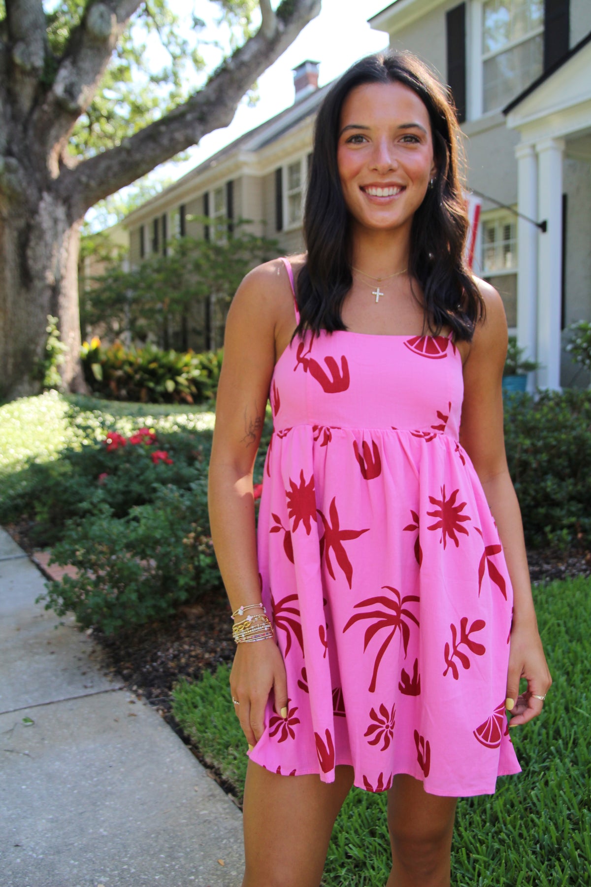 Alana Palm Babydoll Dress