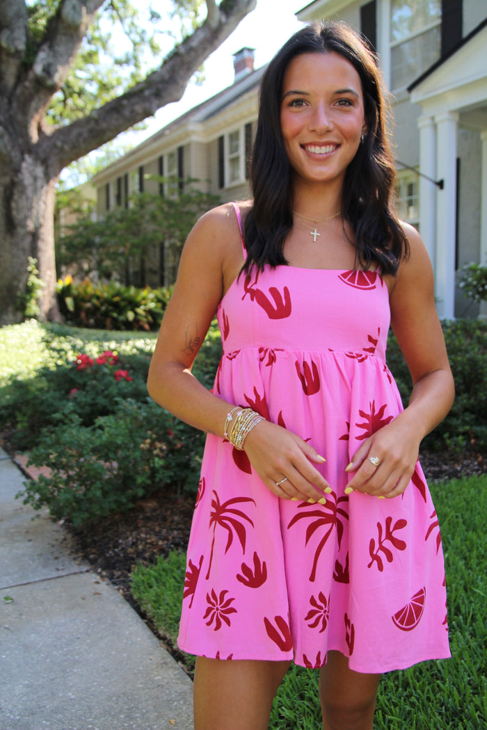 Alana Palm Babydoll Dress