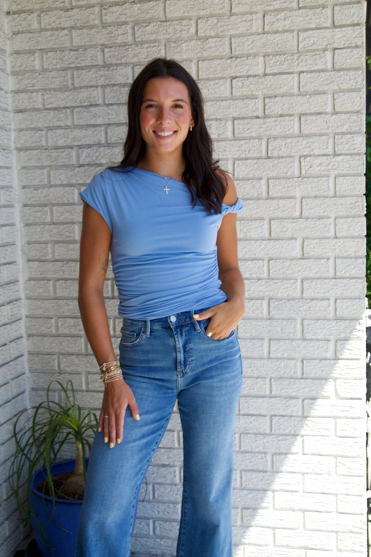 Elevated Off Shoulder Top - Blue