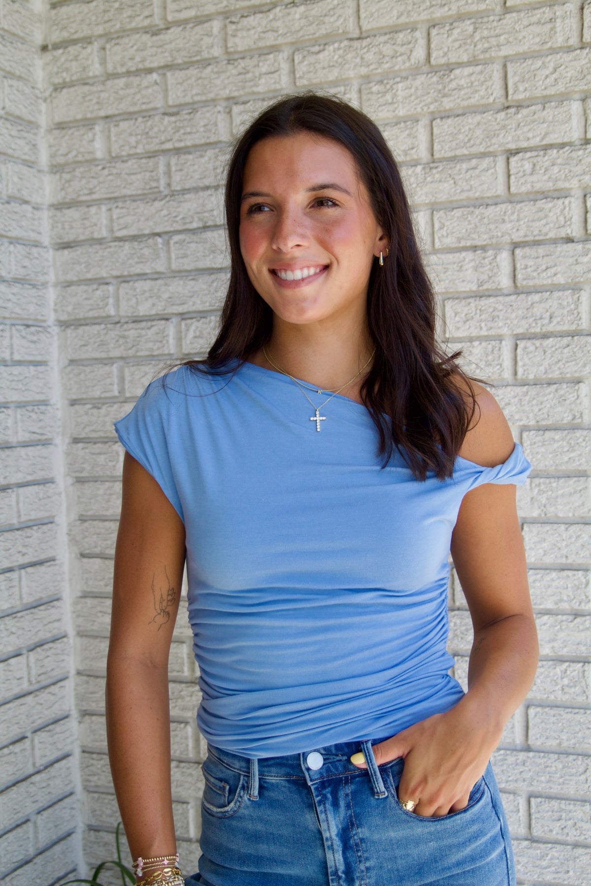 Elevated Off Shoulder Top - Blue