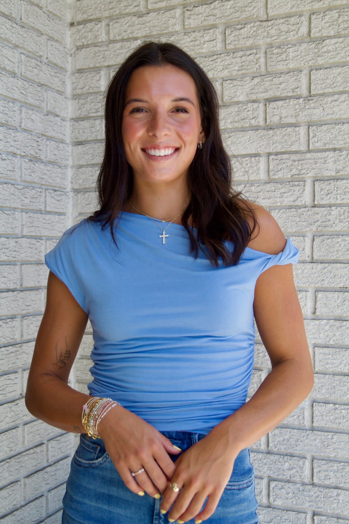 Elevated Off Shoulder Top - Blue