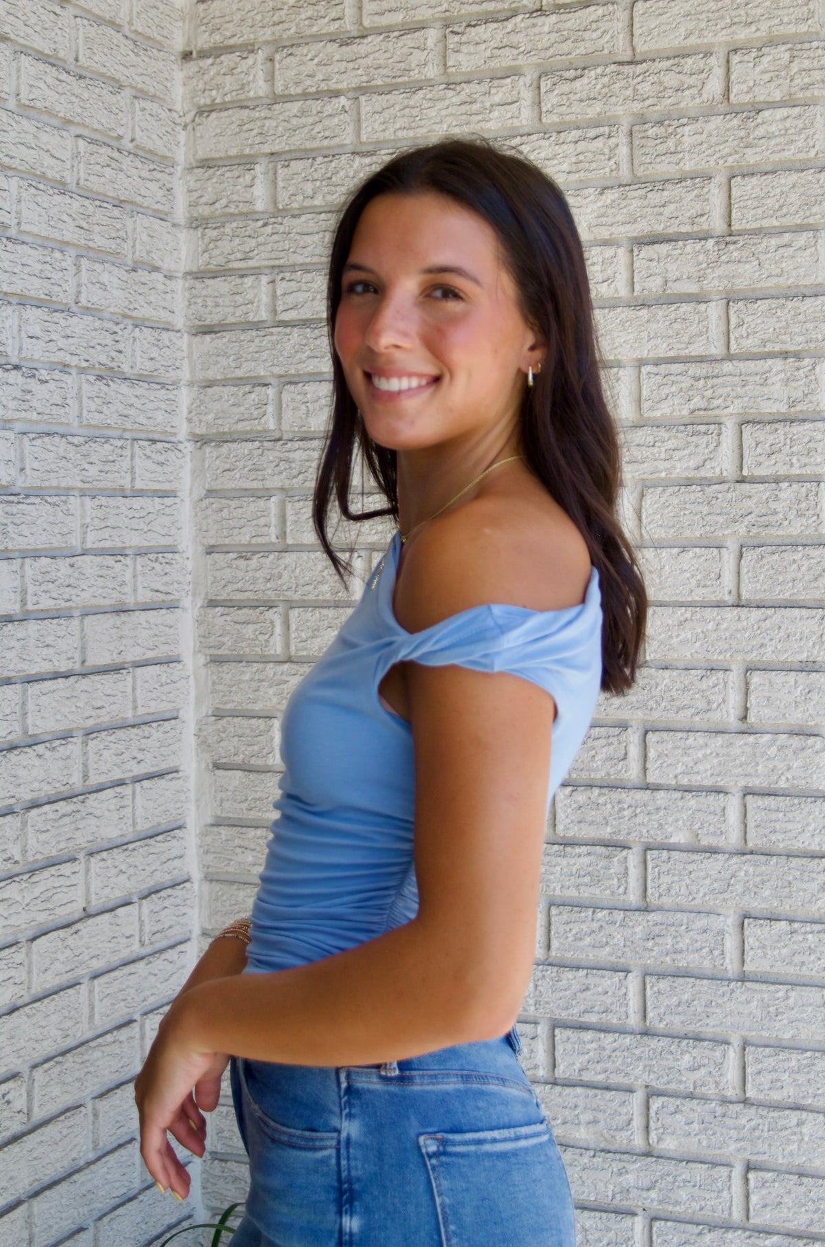 Elevated Off Shoulder Top - Blue