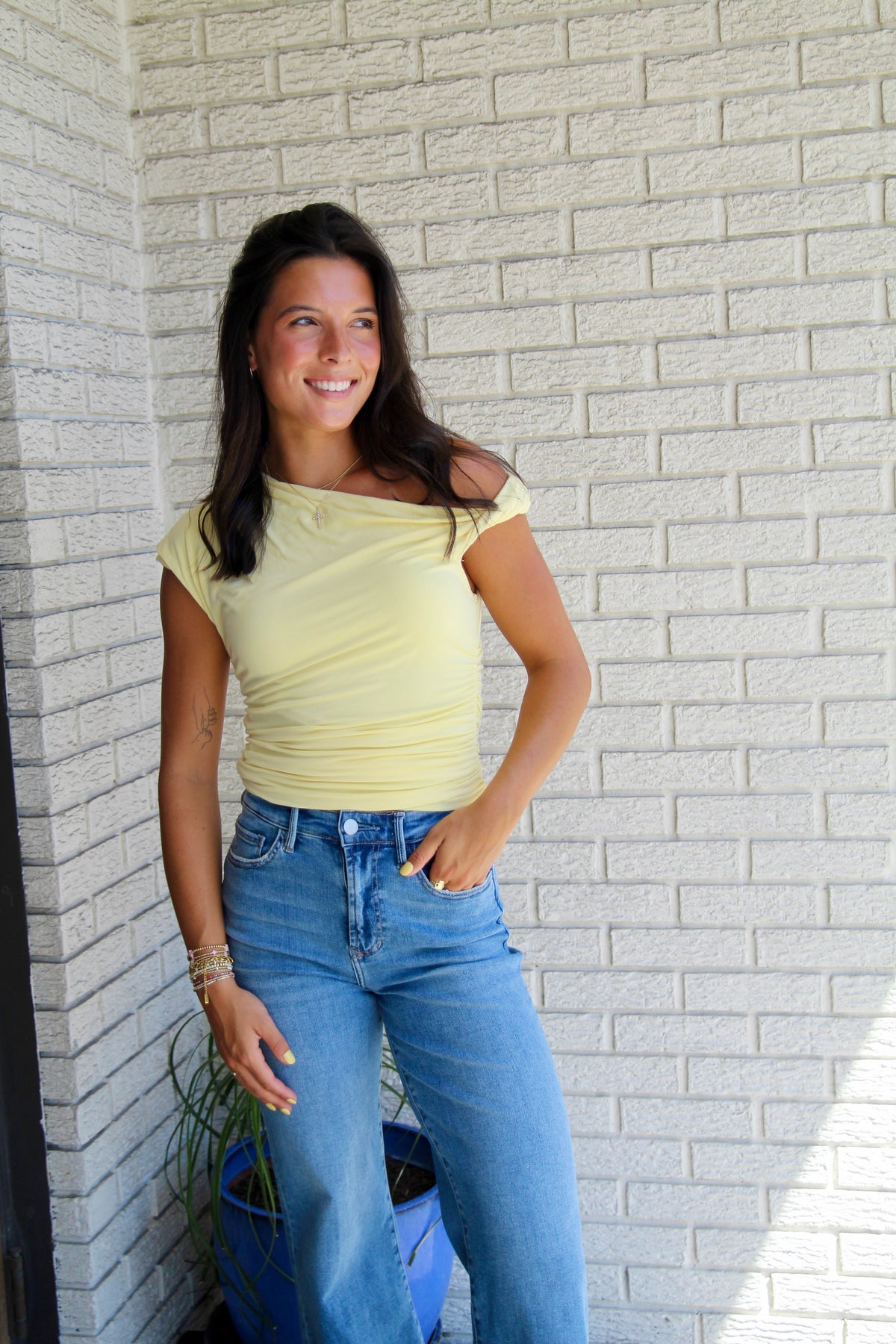 Elevated Off Shoulder Top - Yellow
