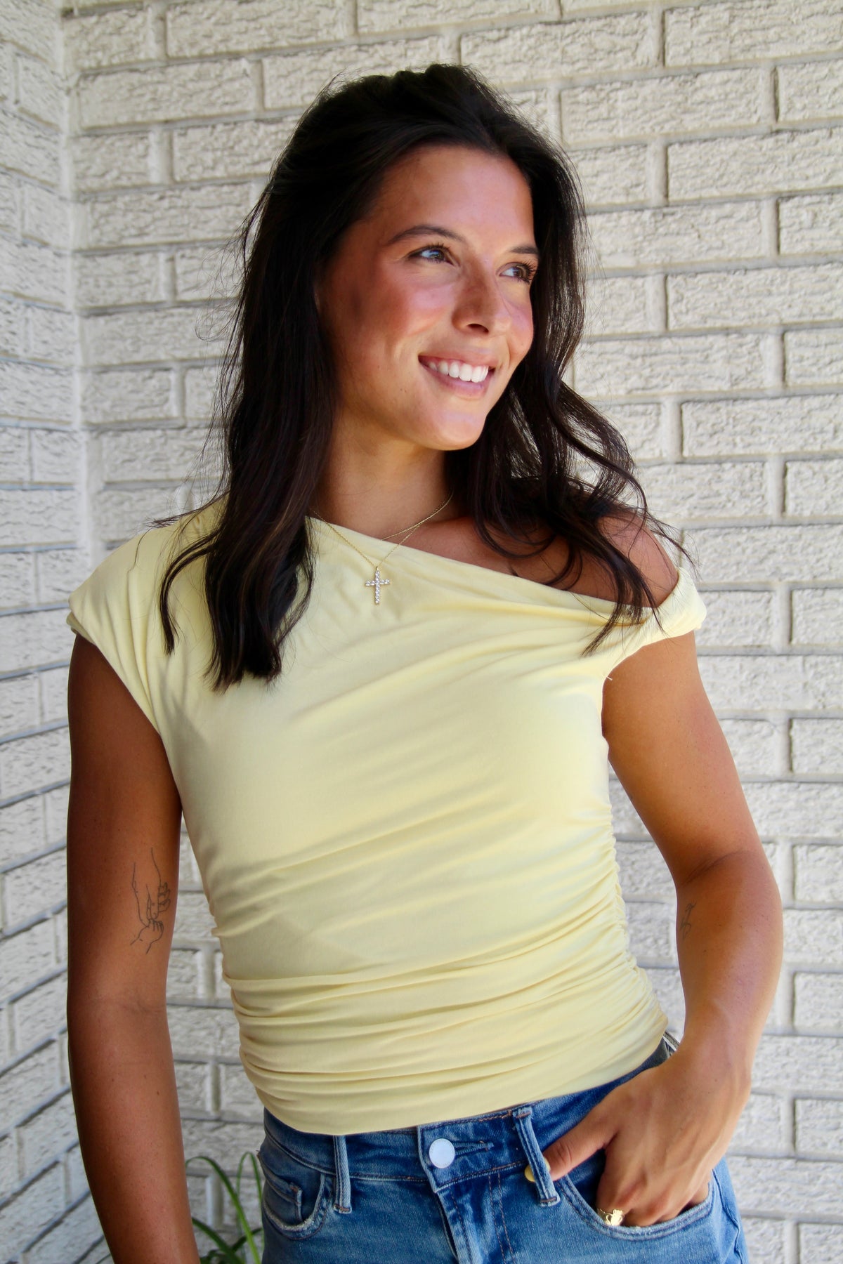 Elevated Off Shoulder Top - Yellow