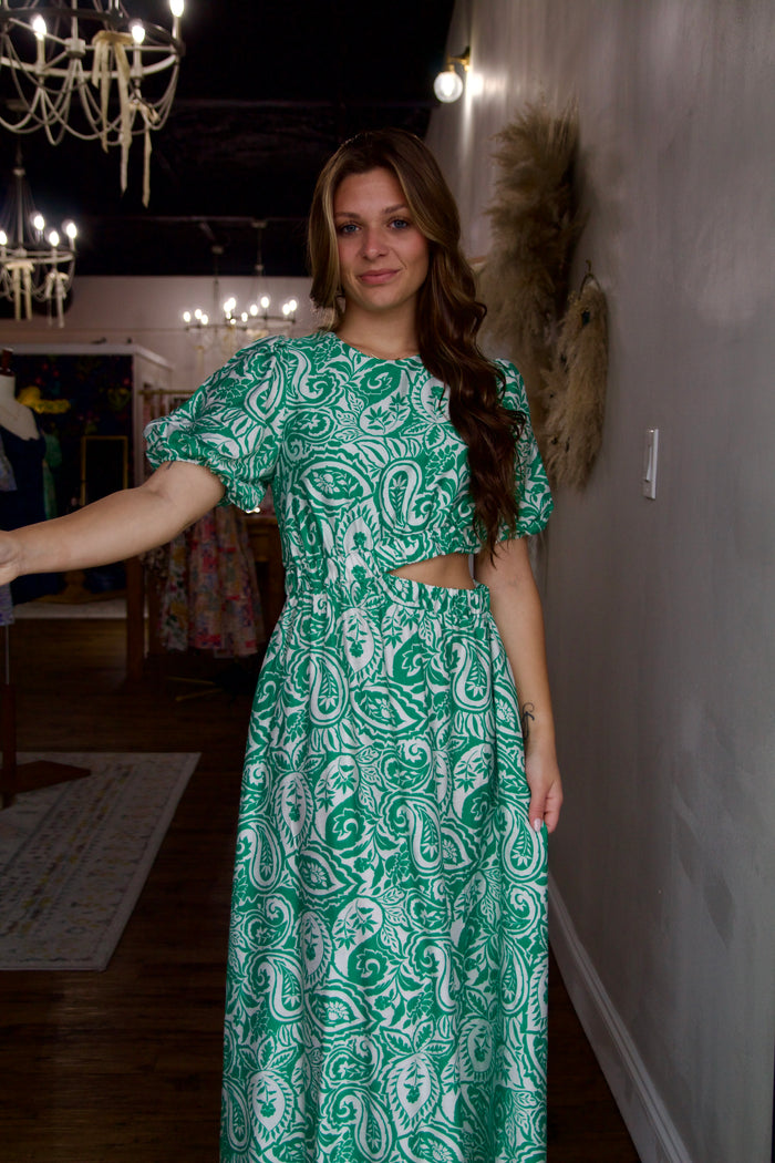 Verdant Paisley Cut-Out Maxi