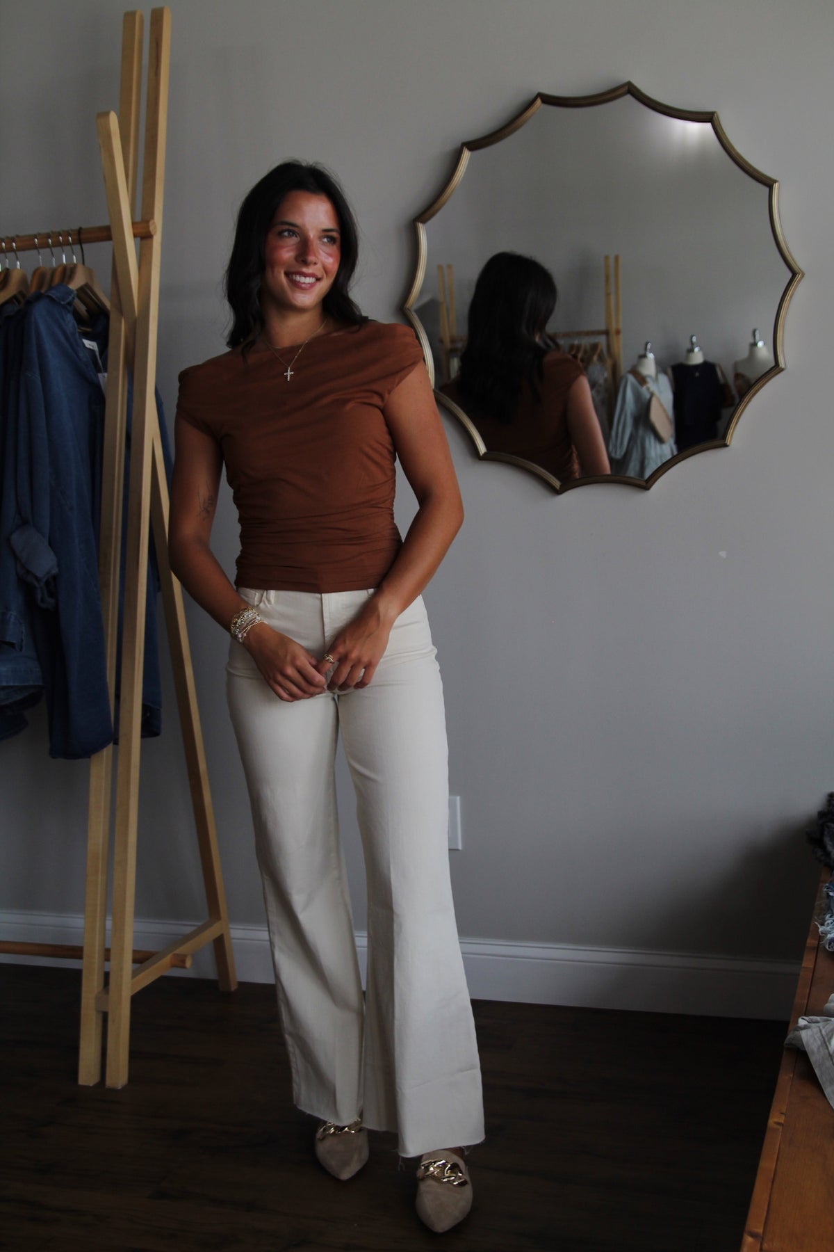 Fiona Wide Leg Jean - Cream