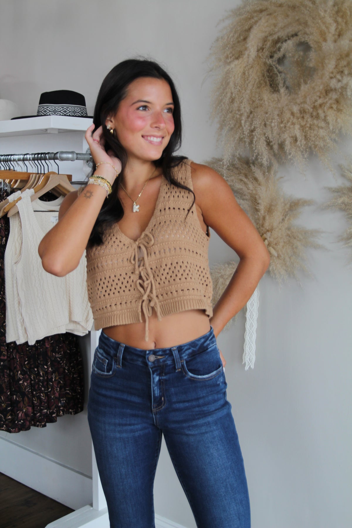 Crochet Bow Vest - Taupe