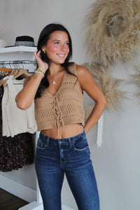 Crochet Bow Vest - Taupe