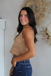 Crochet Bow Vest - Taupe