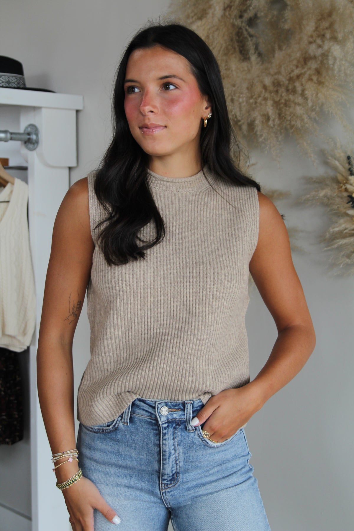 Kyra Sweater Top - Taupe