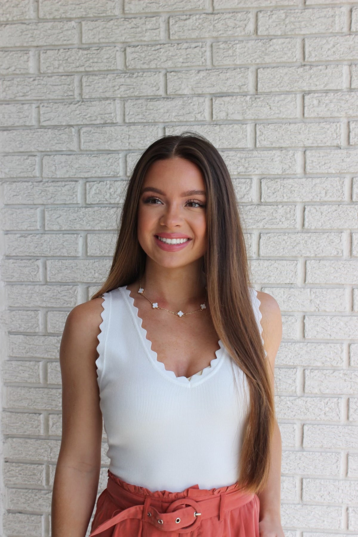 Scallop Knit Tank - White