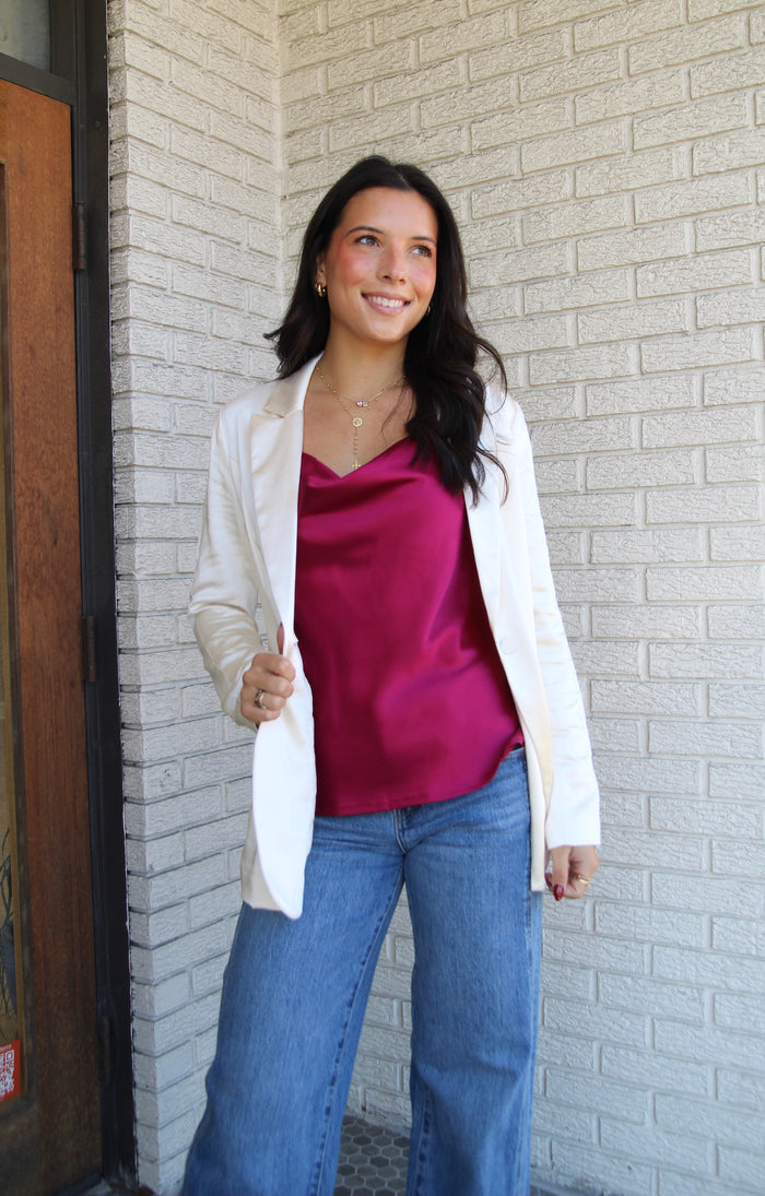 Holiday Satin Blazer - Cream