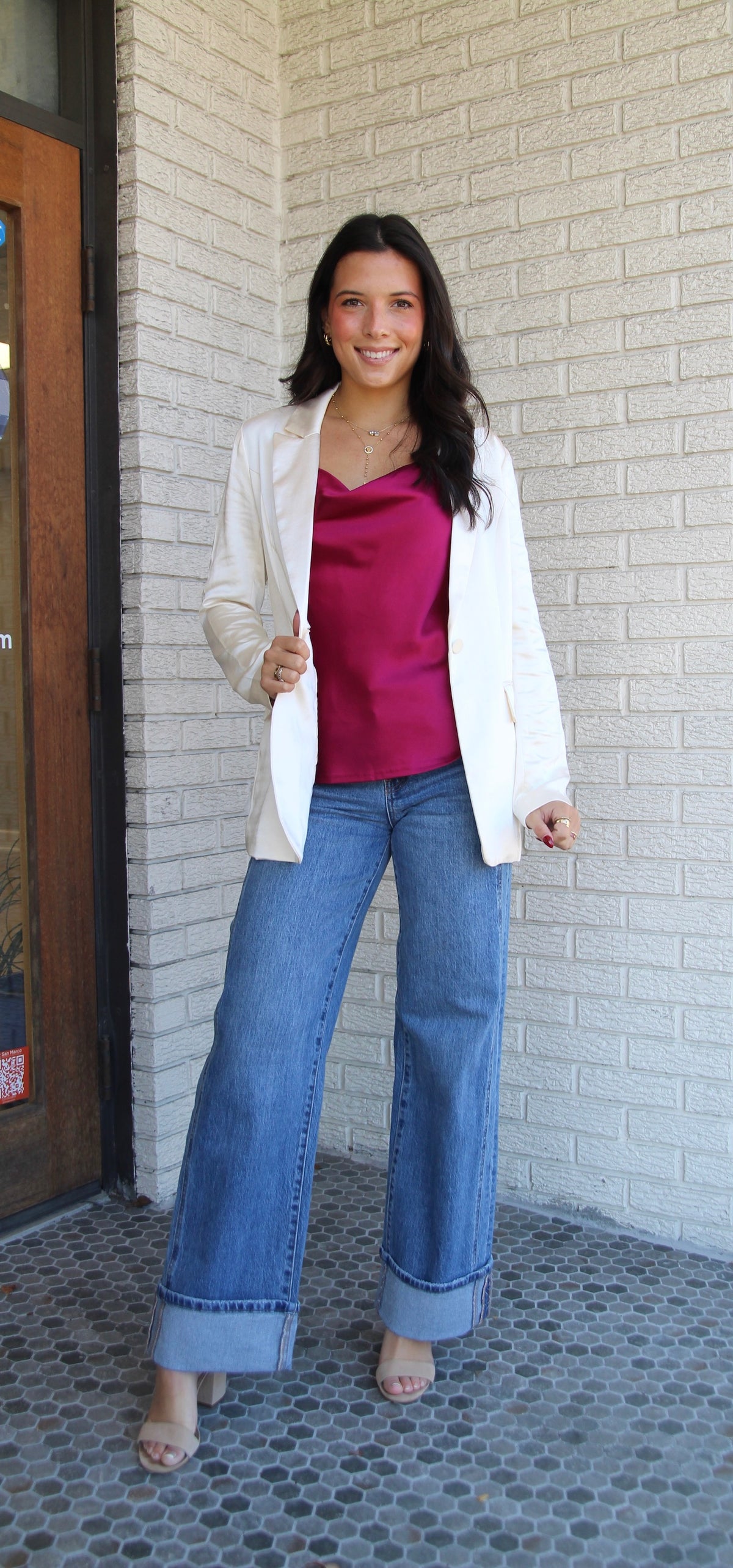 Holiday Satin Blazer - Cream