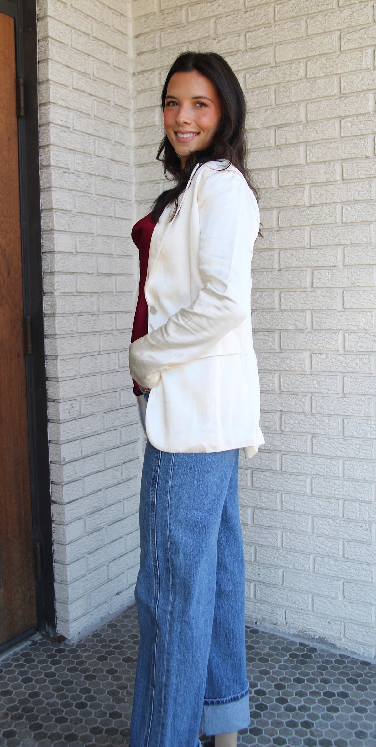 Holiday Satin Blazer - Cream