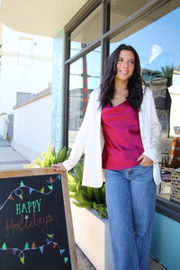 Holiday Satin Blazer - Cream