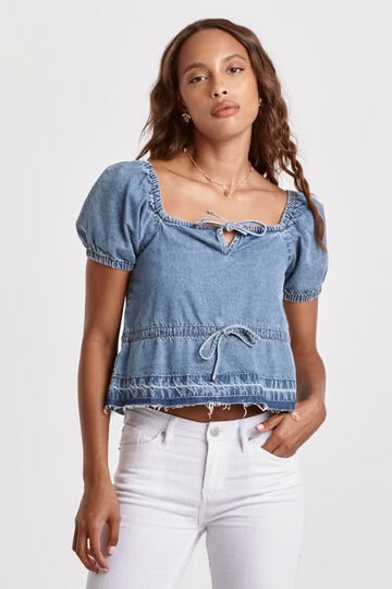 Mia Cinched Chambray Top