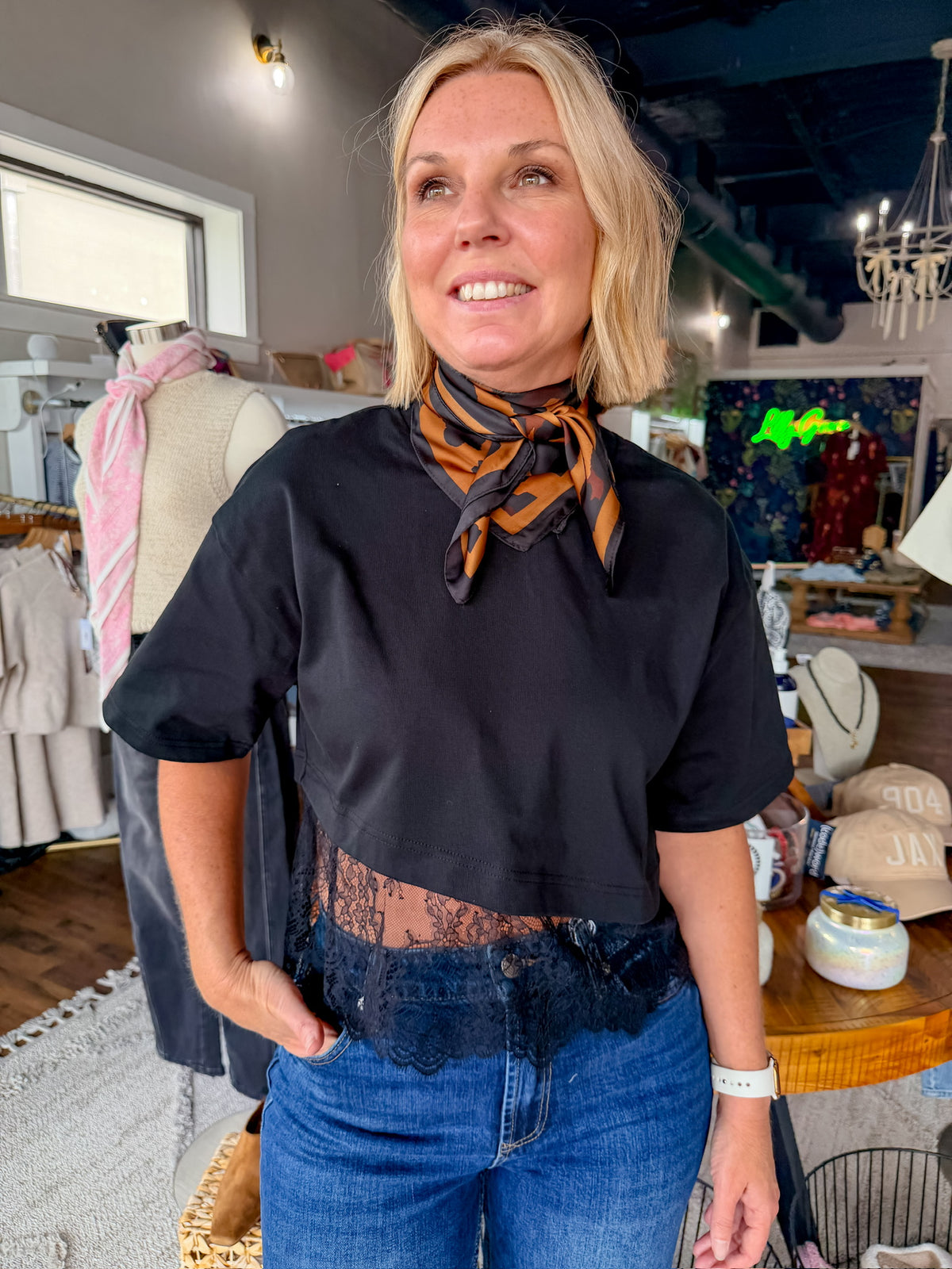 Lace Contrast Top