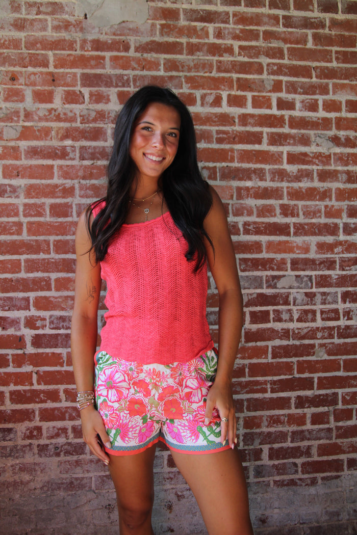Scallop Knit Tank-Coral
