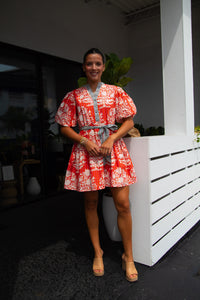 Coral Puff Sleeve Dress