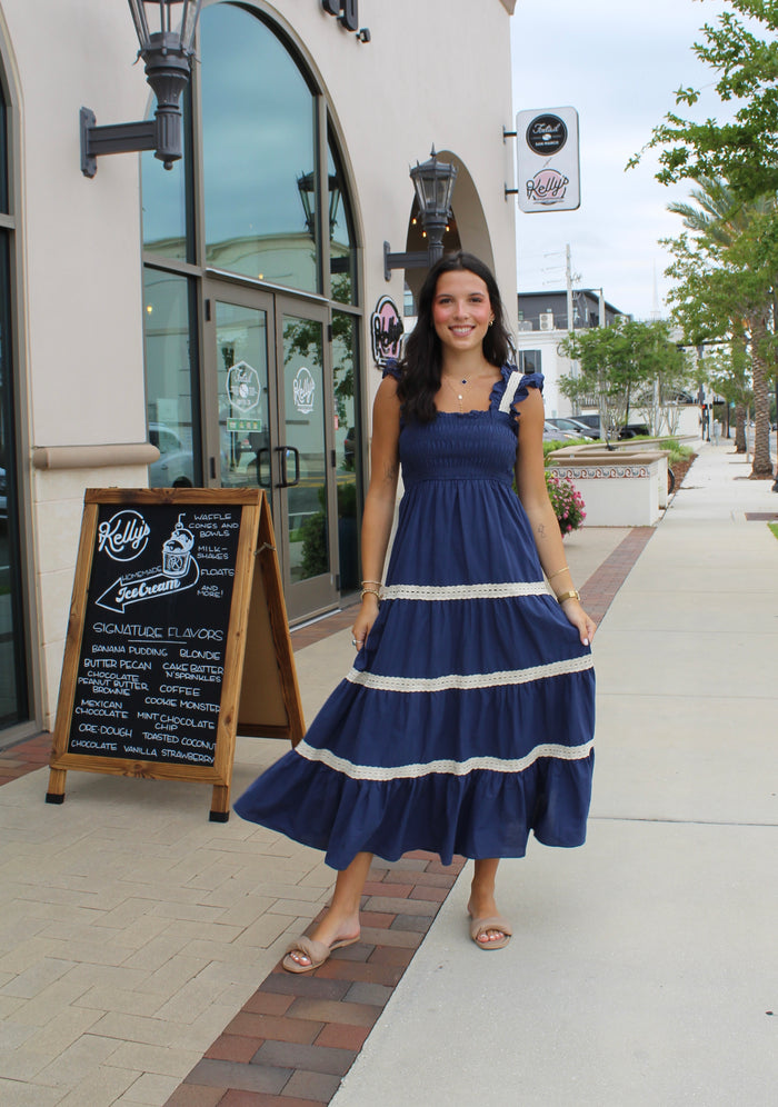 Navy Tiered Maxi Dress