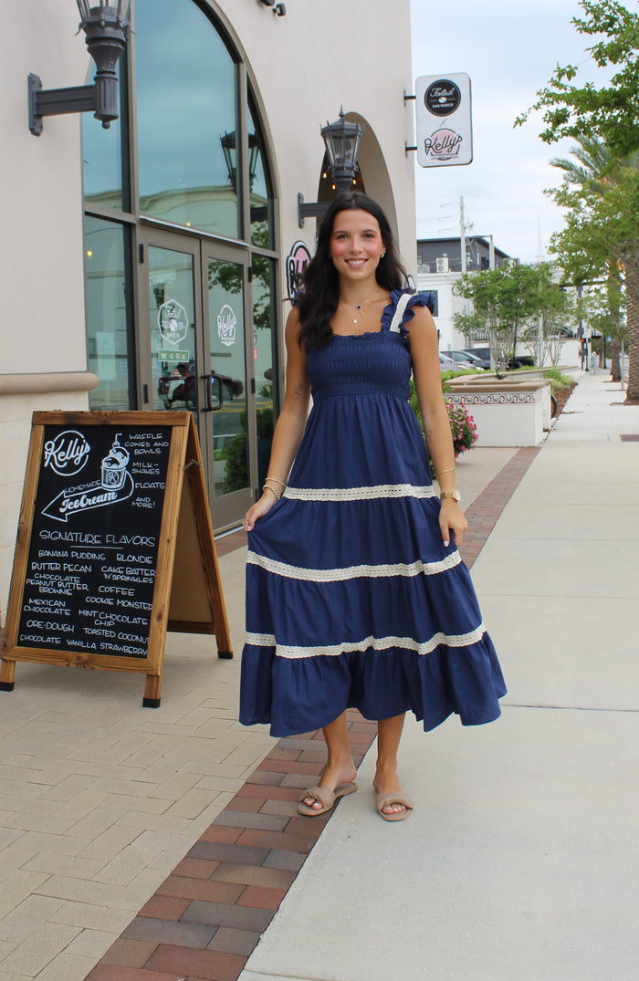 Navy Tiered Maxi Dress