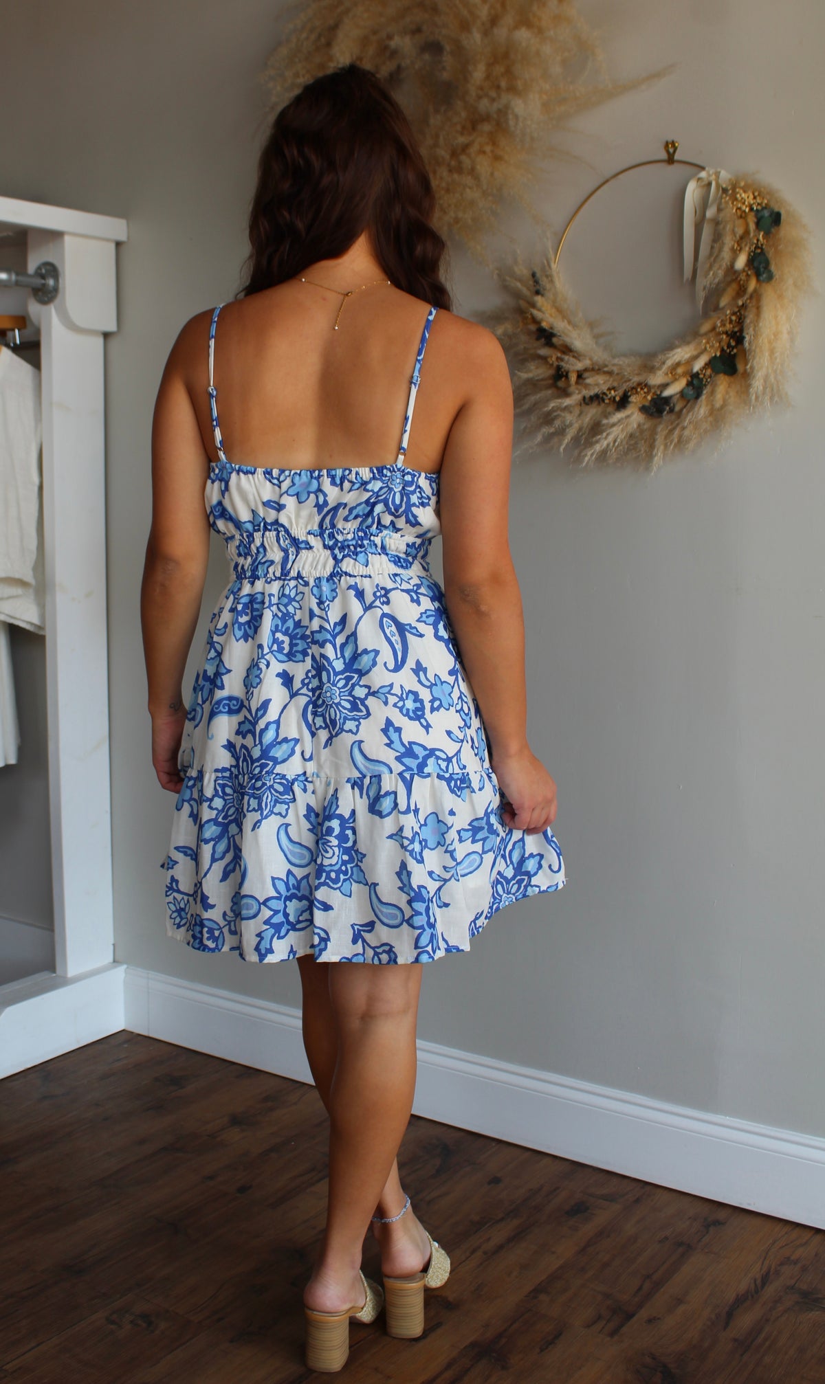 Blue Floral Linen Dress