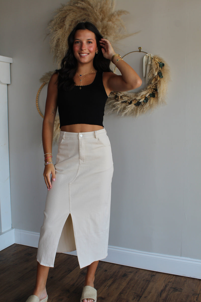 Cream Denim Skirt