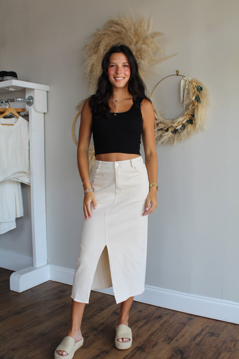 Cream Denim Skirt