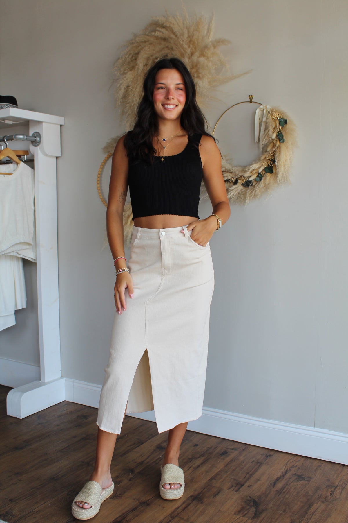 Cream Denim Skirt