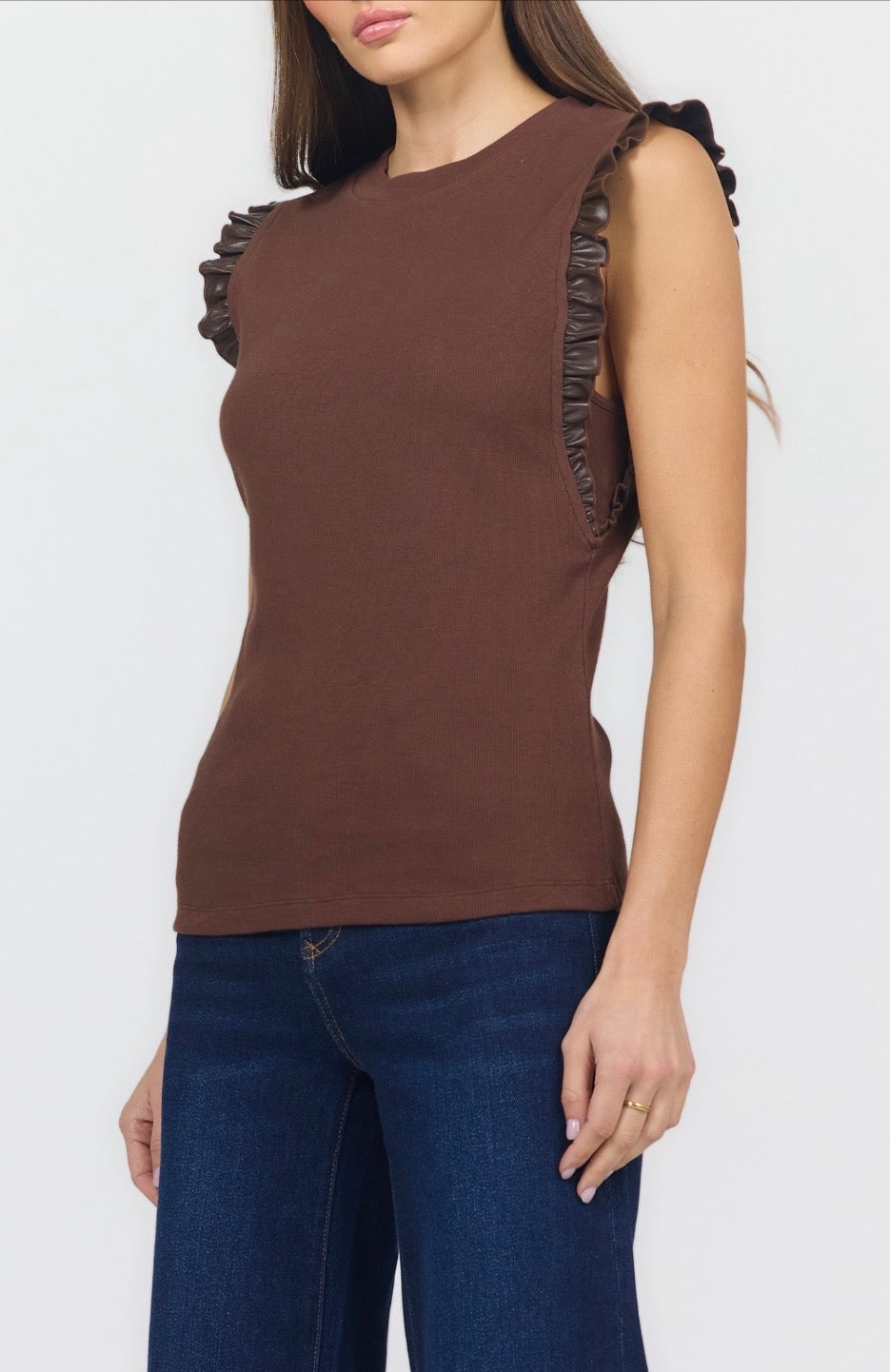 Bridget Ruffle Sleeve - Chocolate