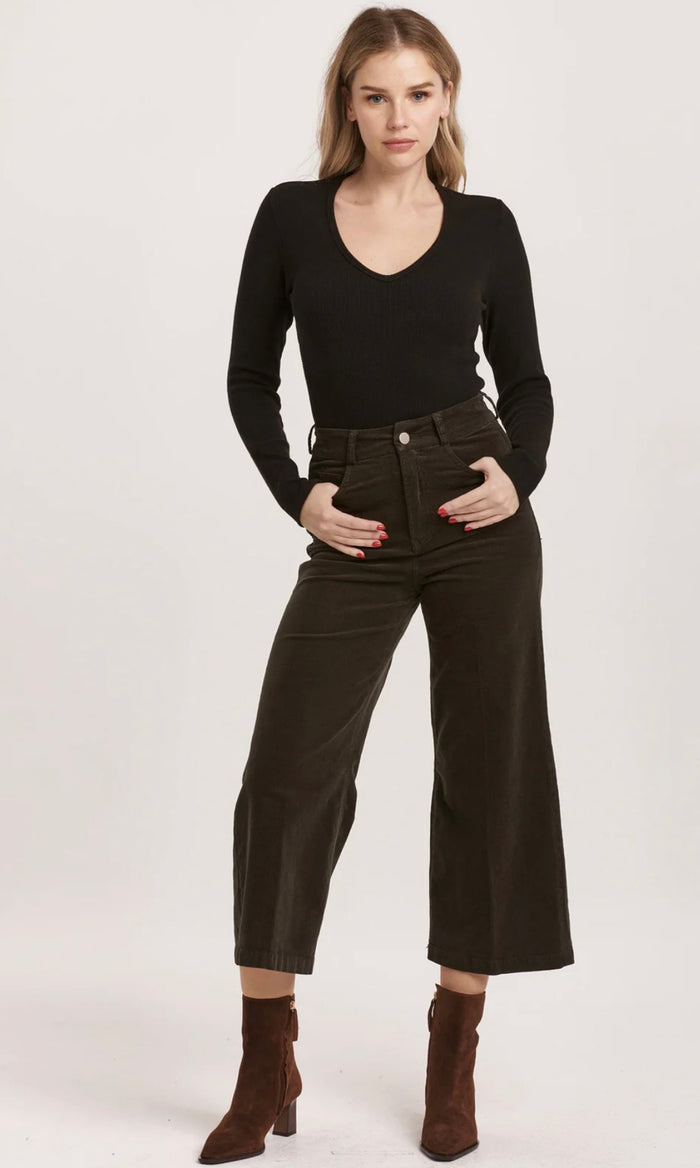 Audrey Cropped Corduroy - Olive Green