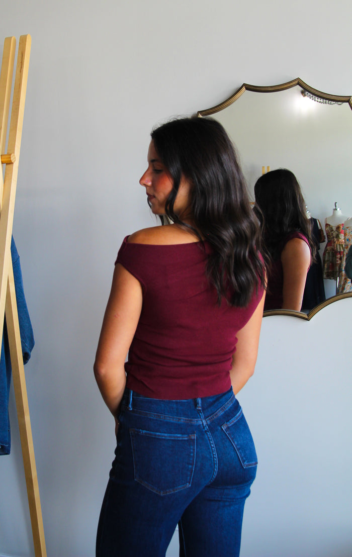 Elevated Off Shoulder Top - Burgundy