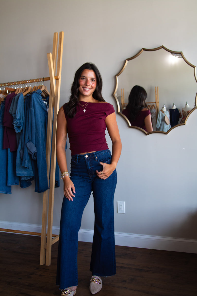 Elevated Off Shoulder Top - Burgundy