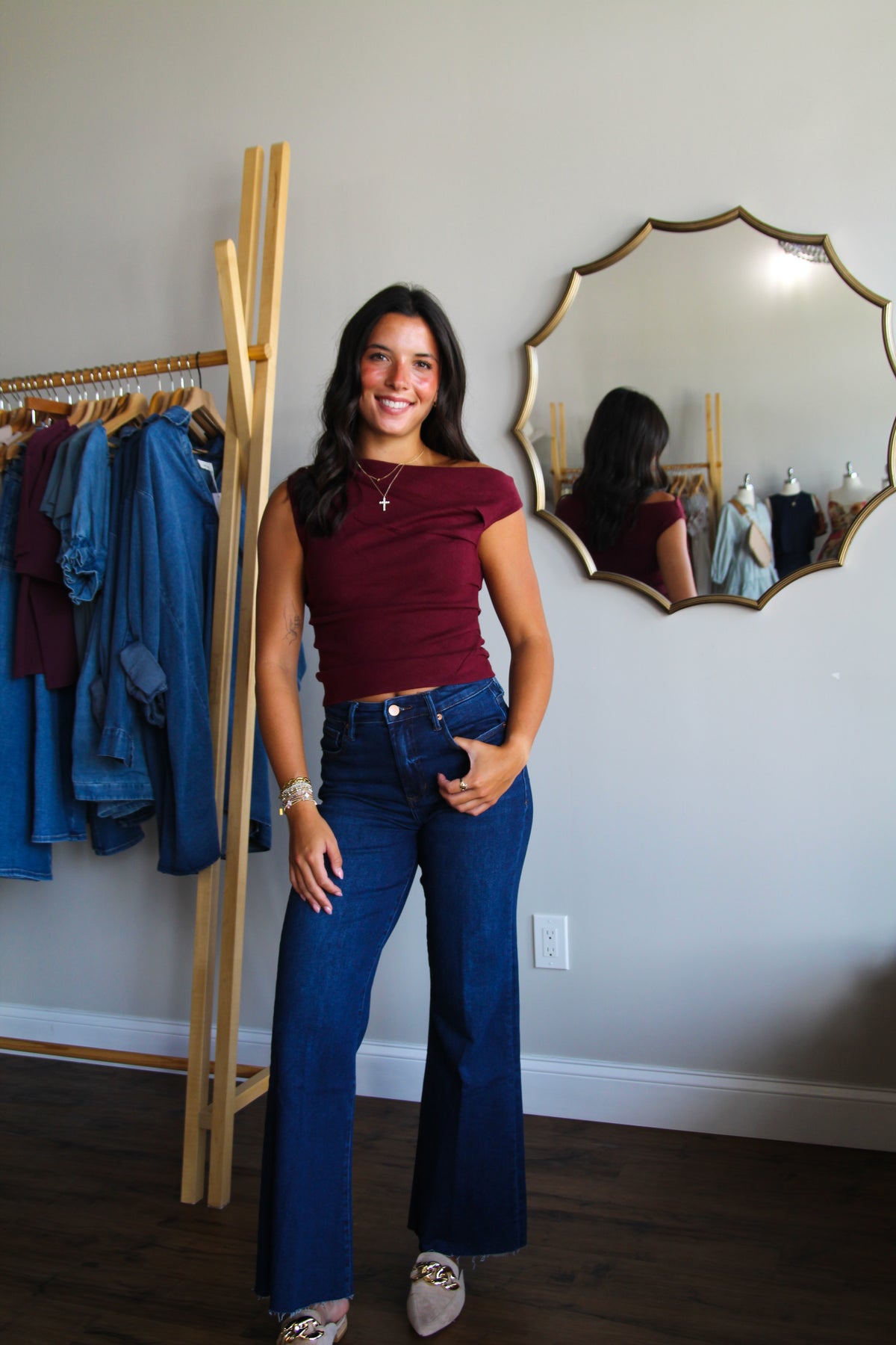 Elevated Off Shoulder Top - Burgundy