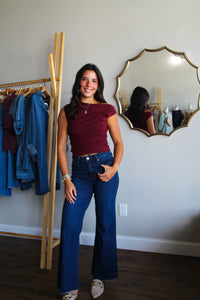 Elevated Off Shoulder Top - Burgundy
