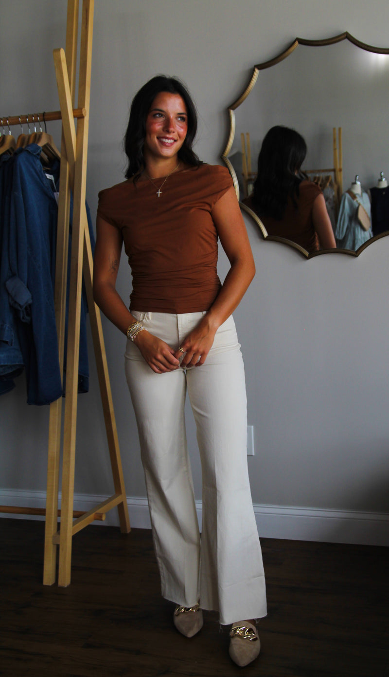Elevated Off Shoulder Top - Brown