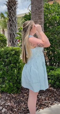 Olivia Stripe Dress- Sage