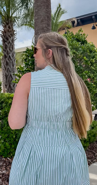 Olivia Stripe Dress- Sage