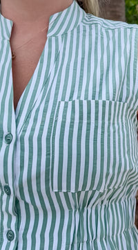 Olivia Stripe Dress- Sage