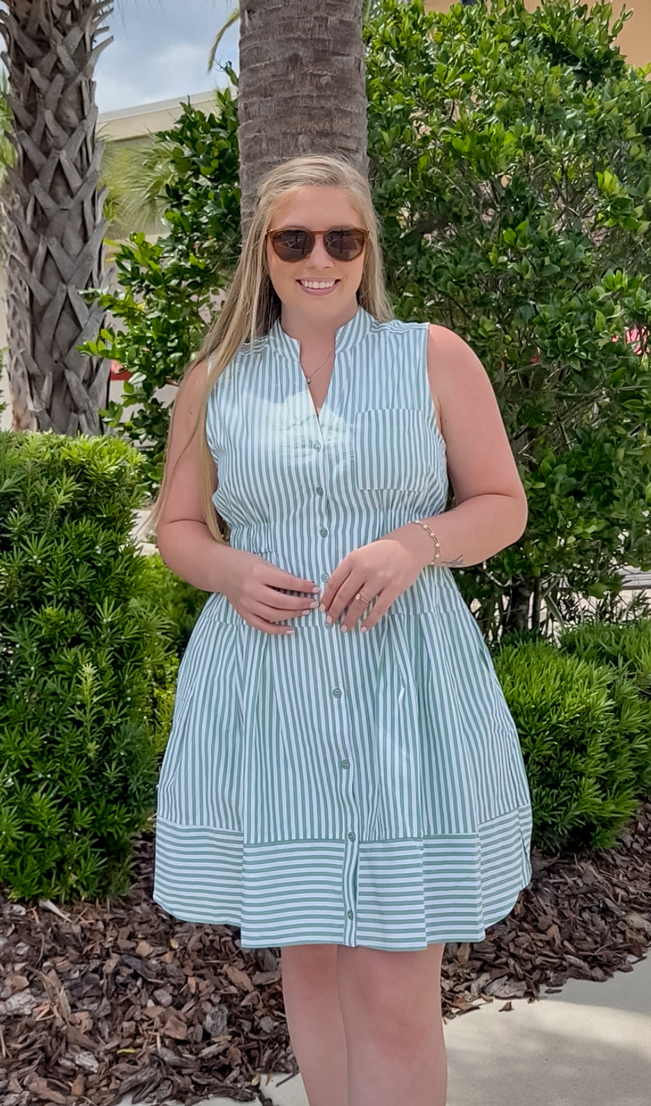 Olivia Stripe Dress- Sage