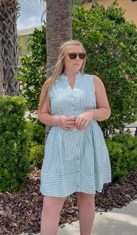 Olivia Stripe Dress- Sage
