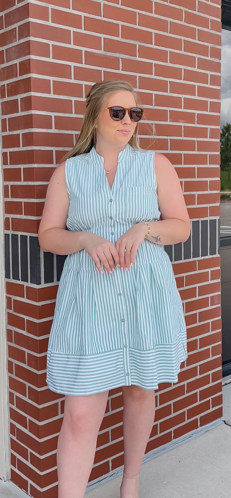 Olivia Stripe Dress- Sage