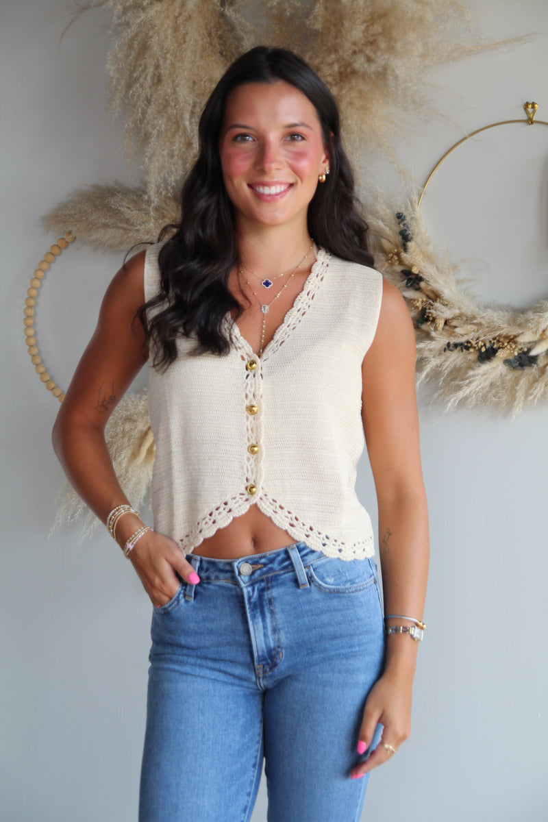 Kari Crochet Vest - Oatmeal